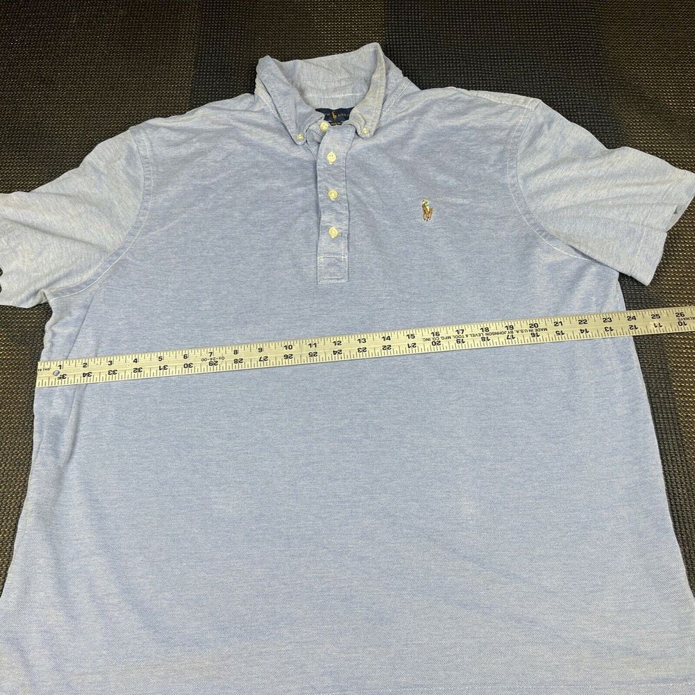 Ralph Lauren Mens Golf Shirt XL Solid Blue‎ Knit Oxford Short Sleeve Classic - Picture 6 of 8